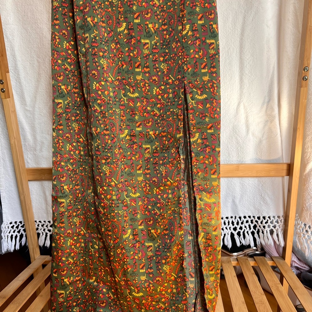 UO Olive Green Floral Sasha Satin Slip Dress - Picture 5 of 7